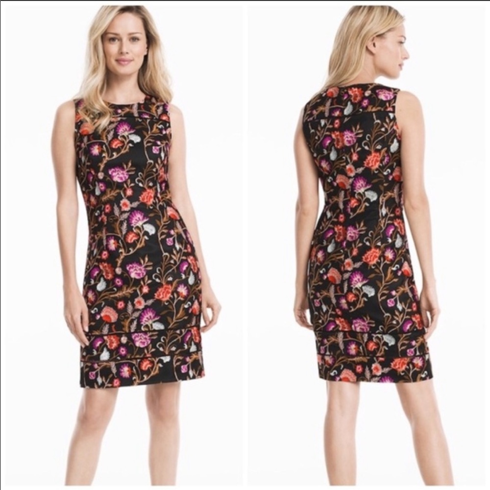 Darling White House Black Market WHBM Embroidered Sheath Dress